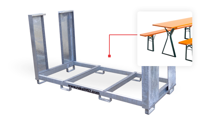 Transportgestell inklusive 20 Comfort Bierzeltgarnituren in Ocker.