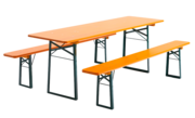 Classic beer garden table set in ochre on a transparent background.