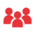 Icon Team Rotes Icon mit drei Personen für Team.