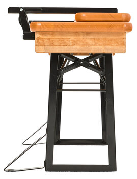 The front view of the folded Shorty beer bench with backrest