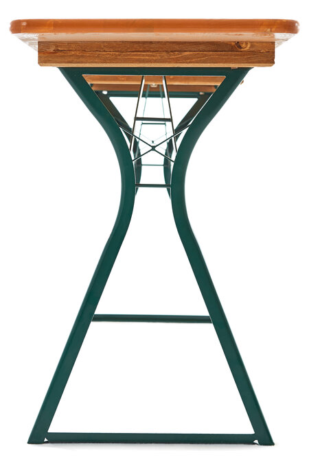 Front close-up of a Comfort beer table with legroom.