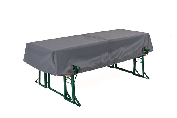 The large beer tent set is covered with the outdoor table cover.