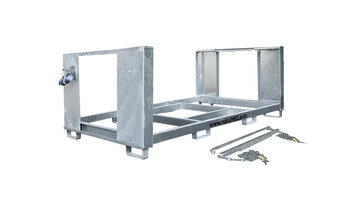 An empty transport container for beer garden sets and separate locking system.