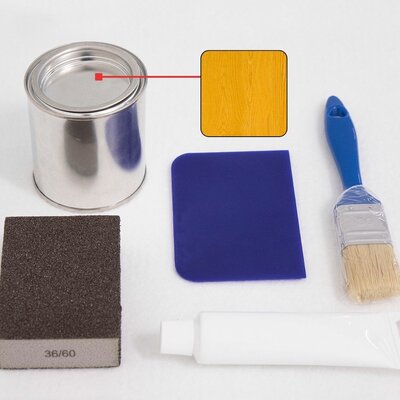 The image shows the contents of a repair kit for a beer tent set in pine finish.