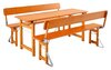 Design set Rustica with backrest Design set Rustica consisting of table and two benches with backrest.