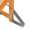  The bench legs are provided with an additional, triangular metal frame at the rear.